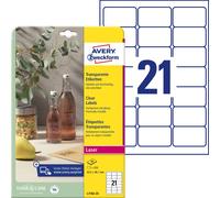 Etiquette plastique Avery-Zweckform 63.5 x 38.1 mm film de polyester transparent 525 pc(s) fixation permanente
