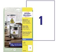 Avery Étiquettes plastiques J4775-10 210 x 297 mm film polyester blanc fixation permanente 10 pcs