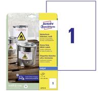 Etiquette plastique Avery-Zweckform J4775-10 210 x 297 mm film de polyester blanc 10 pc(s) fixation permanente