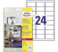 Avery Étiquettes plastique L4773-20 – 63,5x33,9 mm – polyester blanc – 480 – adhésif permanent