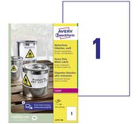 Etiquette plastique Avery-Zweckform L4775-100 210 x 297 mm film de polyester blanc 100 pc(s) fixation permanente