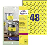 Avery Étiquettes plastiques L6128-20 Ø 30 mm film polyester jaune 960 pcs fixation permanente