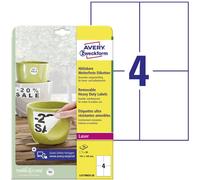 Etiquette plastique Avery-Zweckform Wetterfeste Folien-Etiketten, Laser 105 x 148 mm film de polyester blanc 80 pc(s) décollable