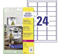 Etiquette plastique Avery-Zweckform Wetterfeste Folien-Etiketten, Laser 63.5 x 33.9 mm film de polyester blanc 192 pc(s) fixation permanente
