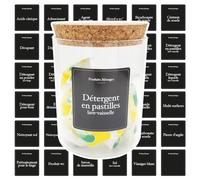 Etiquette Produit Ménager noires en francais pour rangement buanderie organisation/stickers buanderie, distributeur de lessive liquide, etiquettes bocaux en verre lessive, étiquettes pour bocaux