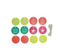 Etiquette Rond Fluo À Message 6 Cm Avec Cordelette 12 Pièces