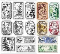 Étiquette Tampon Transparent Vintage Fleur et Feuille Silicone Tampon Transparent Texte Fond Gaufrage Pochoirs Modèle pour DIY Scrapbooking Cartes Fabrication