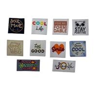 Étiquette tissée à coudre Lot de 10 Message Fun Customisation textile Thème Mood