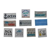 Étiquette tissée à coudre Lot de 10 Message Fun Customisation textile Thème Océan