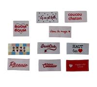 Étiquette tissée à coudre Lot de 10 Message Fun Customisation textile Thème Rouge
