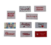 Étiquette tissée à coudre Lot de 10 Message Fun Customisation textile Thème Rouge