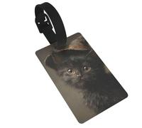 Étiquette vintage avec motif chaton portant un chapeau de sorcière, idéal pour les sacs à dos de voyage, croisière, sac à dos