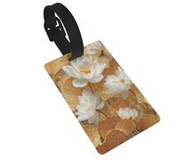 Étiquettes 3D en forme de fleur de lotus blanche avec feuilles dorées, étiquettes de bagages, étiquettes d'identification pour valise, idéales pour les sacs à dos de voyage et de croisière