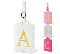 Étiquettes à bagage initiales, étiquettes à bagage en PU monogrammées, étiquettes à bagage brodées pour valises, étiquettes à bagage de voyage pour sacs de bagages (blanc). Étiquette à bagage, accesso