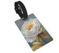 Étiquettes à bagages avec fleur de pivoine blanche, idéales pour les sacs à dos de voyage et de croisière