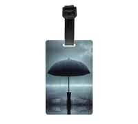 Étiquettes à bagages avec imprimé parapluie sous la pluie noire avec couverture d'intimité arrière intégrale - Étiquette d'identification en PVC durable pour valises, sacs de voyage
