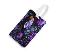 Étiquettes à bagages avec motif papillon et fleurs violettes avec carte d'identité, protection de la vie privée, étiquettes de valise de voyage avec sangle en TPU, étiquettes d'identification de