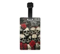 Étiquettes à bagages avec motif tête de mort et rose rouge avec carte d'identité, étiquette de valises pour sac, bagages, accessoires de voyage