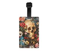 Étiquettes à bagages avec motif tête de mort florale avec carte d'identité, étiquettes de valises pour sacs, bagages, accessoires de voyage