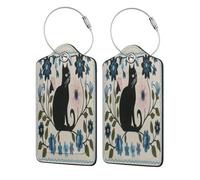 Étiquettes à bagages Black Cat à motif floral pour valises et bateaux de croisière, avec cache-étiquette, carte d'adresse et anneau métallique. Convient aux sacs de voyage et valises (lot de 4).