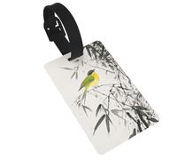 Étiquettes à bagages en bambou avec oiseau vert et jaune - Idéal pour les sacs à dos de voyage et de croisière