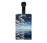 Étiquettes à bagages imprimées avec motif nuages blancs sur la mer avec couverture d'intimité à l'arrière - Étiquettes d'identification en PVC durable pour valises, sacs à main et sacs à dos