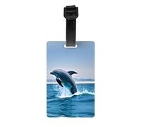Étiquettes à bagages imprimées de dauphins avec couverture de confidentialité arrière complète - Étiquette d'identification en PVC durable pour valises, sacs de voyage