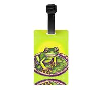 Étiquettes à bagages imprimées grenouille dans un étang avec couverture d'intimité arrière intégrale - Étiquettes d'identification en PVC durable pour valises, sacs à main et sacs à dos