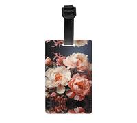 Étiquettes à bagages imprimées pivoines blanches brillantes avec couverture arrière intégrale - Étiquette d'identification en PVC durable pour valises, sacs de voyage