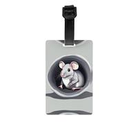Étiquettes à bagages imprimées souris dans le trou avec couverture arrière intégrale - Étiquette d'identification en PVC durable pour valises, sacs de voyage