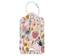 Étiquettes à bagages, joli motif de fleur rose, étiquettes d'identification double face avec boucle en acier inoxydable et carte d'adresse pour sac de voyage, valise
