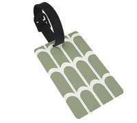Étiquettes à bagages minimalistes avec motif d'arche verte et blanche, idéales pour les sacs à dos de voyage et de croisière