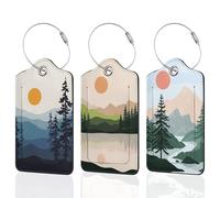 Étiquettes à bagages pour valise, montagne et arbre coucher de soleil en cuir, étiquettes d'identification avec boucle en acier durable pour femmes, hommes, enfants, filles