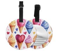 Étiquettes à bagages rondes à motif glace, en cuir, avec cache-étiquette pour nom et identité, pour sac de voyage ou valise.