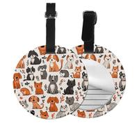 Étiquettes à bagages rondes à motifs chats et chiens, en cuir, avec cache-étiquette pour nom et identité, pour sac de voyage ou valise.