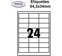 Étiquettes adhésives, 64,3x34mm, (24étiquettes/feuille) - blanc - 20 feuilles -T3AZUR G