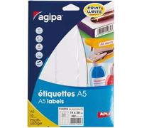Étiquettes adhésives A5 - AGIPA - 19x38 mm - Étui de 480 - Adhésif permanent - Multi-usages