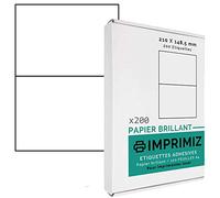 Etiquettes Adhésives Brillantes - 200 étiquettes 210 X 148,5 mm - Blanc Brillant - pour imprimantes Laser - 100 Feuilles A4 autocollantes