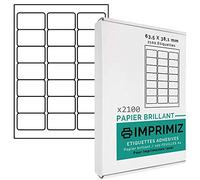 Etiquettes Adhésives Brillantes - 2100 étiquettes 63,5 X 38,1 mm - Blanc Brillant - pour imprimantes Laser - 100 Feuilles A4 autocollantes