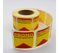 Étiquettes Adhésives “PROMO” 34x34mm - Carrées - Papier Blanc Mat - 500 Étiquettes par Bobine - Stickers Promotionnels pour Magasins, Commerces et Événements