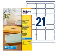 Etiquettes adresses jet d'encre 63,5 x 38,1 Avery J8560-25 - transparentes - Pochette de 525