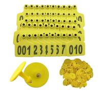 Étiquettes auriculaires numérotées en plastique for bétail | Multicolore, 7,5x6 cm, Numéros 001-500, 100 pièces : Ranch Management(Yellow,001-100)