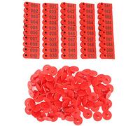 Étiquettes auriculaires pour bétail, paquet de 100 |Identification des animaux en plastique souple pour bovins/ovins/chèvres |Fade - Numérotation des épreuves pour la gestion (100 words in red)