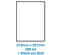 Étiquettes autocollantes Blanches Finition Brillante Différents formats. 50 feuilles de format DIN A4, 180 g/m² convenant uniquement aux imprimantes jet d’encre (imprimantes jet d’encre) 210,0x297,0