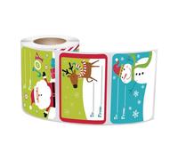 Étiquettes autocollantes de Noël, 250 étiquettes autocollantes avec nom de Noël de style dessin animé, étiquettes décoratives inscriptibles de Noël, Père Noël, orignal et bonhomme de neige, pour