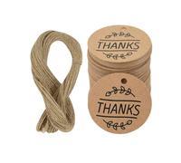 Etiquettes Autocollantes Étiquettes cadeaux vierges en papier Kraft, 100 pièces, étiquettes volantes avec cordes, cartes d'emballage cadeau f(Round L19)