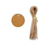 Etiquettes Autocollantes Étiquettes rondes vierges à suspendre en papier Kraft Vintage, 100 pièces, 3-5cm, marque-page, Message, cartes de vœux, petites étiquettes produits(4cm With Rope)