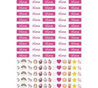 Étiquettes autocollantes personnalisées pour filles avec nom pour fille, imperméables, lot de 50 pièces féminines de couleur rose avec de jolis dessins à thème