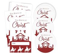 Étiquettes autocollantes religieuses pour cadeaux de Noël, 20 étiquettes rondes et 20 étiquettes rectangulaires - La naissance du Christ, décoration de vacances pour emballage de cadeaux, chaussettes