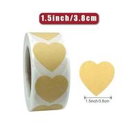 Etiquettes Autocollantes Rouleau de 500 étiquettes adhésives en papier kraft marron vierge forme cœur for enveloppes et pâtisseries(1.5inch-500pcs)